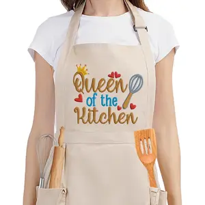 Funny Cooking Aprons for Women with Pockets, Embroidered Cute Apron, Baking Apron, Queen of the Kitchen Apron, Womens Apron, Christmas, Cooking Gifts for Women Baker Mom Wife Girlfriend