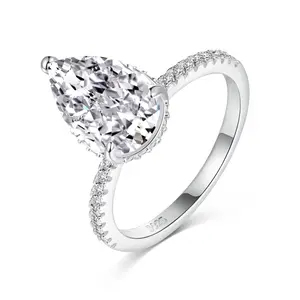 [G708]S925 Sterling Silver Classic Pear Shape Cubic Zirconia Ring