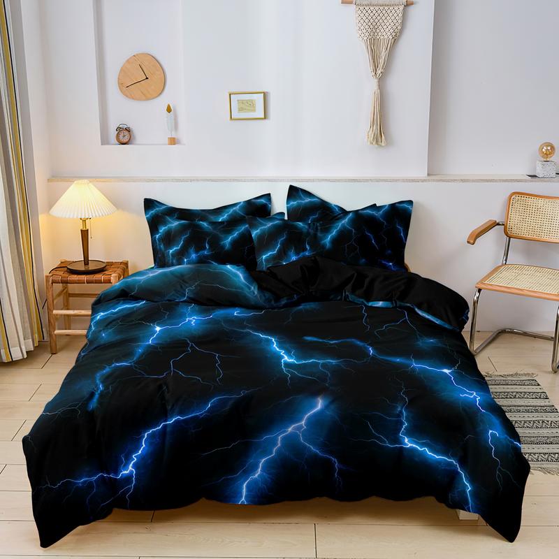 Lightning Print Duvet Cover Set, 3 Counts/set Including 1 Duvet Cover & 2 Pillowcase without Filler, Soft Breathable Bedding Set for Home Dormitory, Bedroom Bedding Set