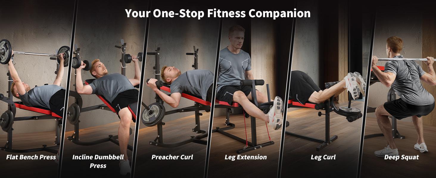 6-in-1 Foldable Weight Bench Set, 1695LBS Adjustable Workout Bench/Barbell Rack/Curl Pad, Bench Press, Leg Extension and Curl machine, Workout Fitness Equipment w/Squat Rack for Home Gym 6-in-1 Foldable Weight Bench Set, 1695LBS Adjustable Workout Bench/Barbell Rack/Curl Pad, Bench Press, Leg Extension and Curl machine, Workout Fitness Equipment w/Squat Rack for Home Gym