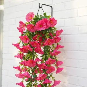 2pc Rose-Colored Faux Morning Glory Hanging Basket | UV-Protected Lifelike Vine for Porch Balcony Fence | Romantic Cascading Blooms for Adult Gardeners | US Spring Summer Outdoor Decor | Hanging Plant Vines