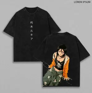 Rukia Kuchiki - Bleach Anime Double Printed Vintage Washed Tee Unisex Oversize Anime Manga Washed Heavyweight Cotton T-shirt