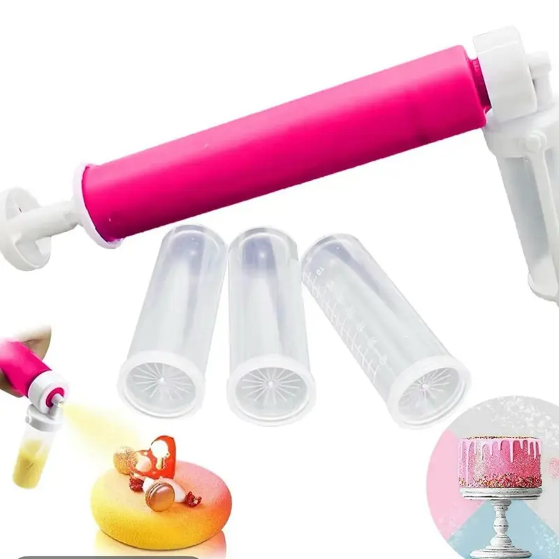 Manual Airbrush for Cakes Glitter Decorating Tools DIY Baking Cake Airbrush Pump Coloring Spray with 4 Count Tube Kitchen Cake Decorating Kit for Cupcakes Cookies and Desserts Pink Durable Easy to Use and Clean Multifunctional Airbrush