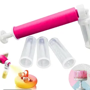 Manual Airbrush for Cakes Glitter Decorating Tools DIY Baking Cake Airbrush Pump Coloring Spray with 4 Count Tube Kitchen Cake Decorating Kit for Cupcakes Cookies and Desserts Pink Durable Easy to Use and Clean Multifunctional Airbrush