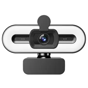 2K Webcam Streaming Camera for PC Laptop, with Microphone & Fill Light & Privacy Cover, USB Web Camera for Desktop Computer Plug & Play Adjustable Brightness, Gaming Accessories