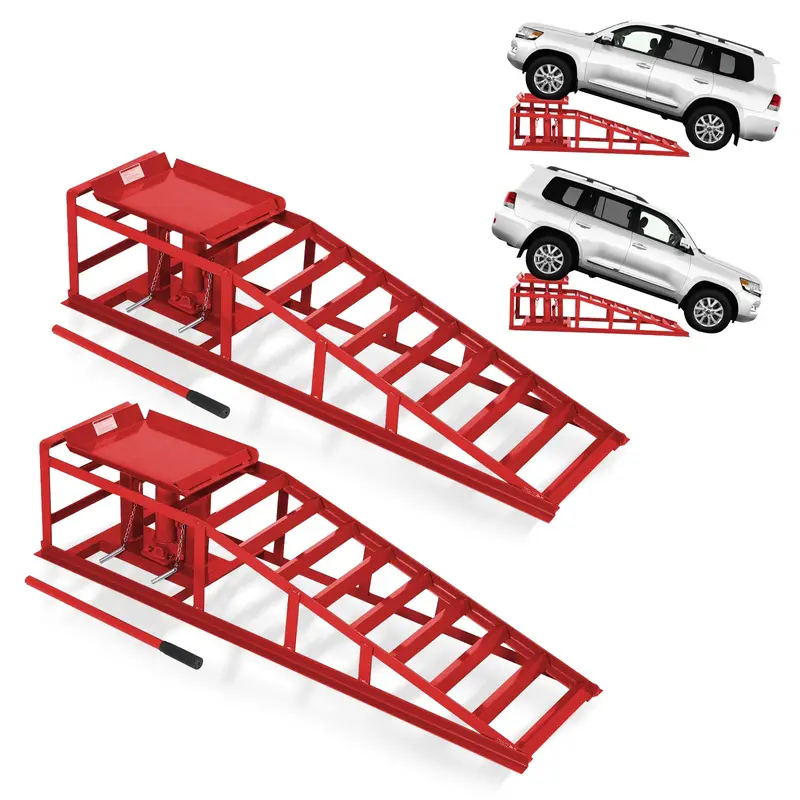 2PCS Hydraulic Car Ramps, 5T/11000Lb Heavy Duty Auto Service Ramps with 9.4" -13.3" Adjustable Lifting Height, Low Profile Car Lift