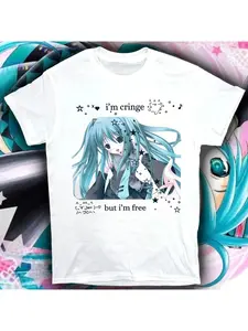 Y2K Hatsune Miku Fashion Japanese Anime Pattern T-shirt, a collector's edition for otaku. Cute and casual T-shirt, hip-hop Harajuku style, celebrity girl streetwear, printed T-shirt, unisex, men's short-sleeved shirt.