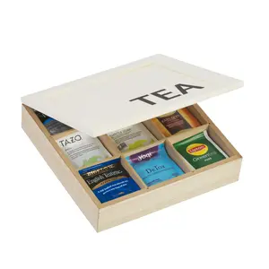 Wooden Tea Storage Box with 9 Compartments – Rustic Kitchen Organizer