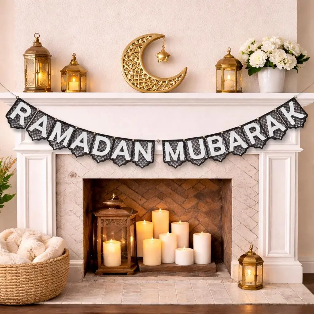 Hand-Painted Ramadan Banner | Wood Pennant Eid Mubarak Decor