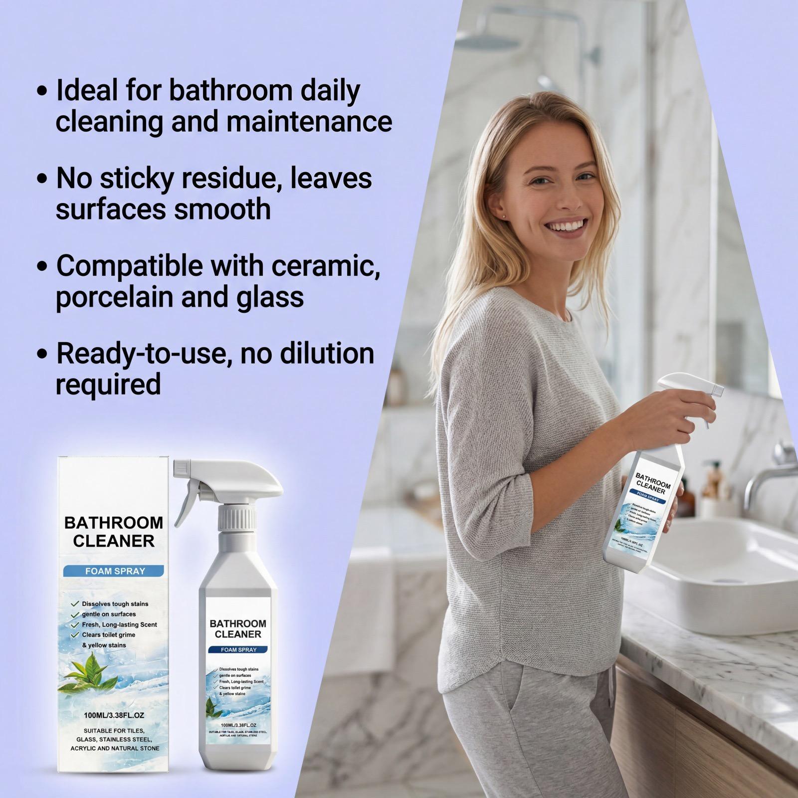 Bathroom Cleaner Foam Spray (100ml) - Citric Acid Formula for Hard Water Stains, Toilet Grime & Soap Scum on Multi-Surfaces