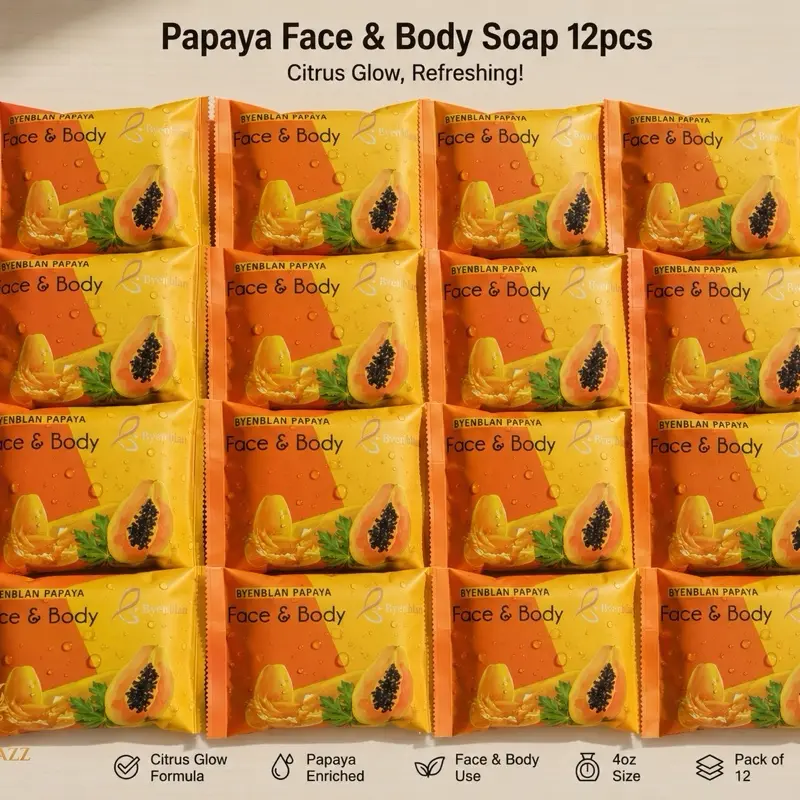 BYENBLAN 12-Pack 7oz Heart-Shaped Face & Body Soap, Papaya-Scented Daily Body Care Product, 4Oz, All Skin, Anti-Acne, Citrus Glow
