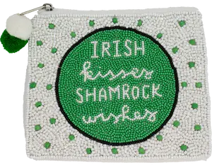 "Irish Kisses Shamrock Wishes" Handbeaded Coin Pouch