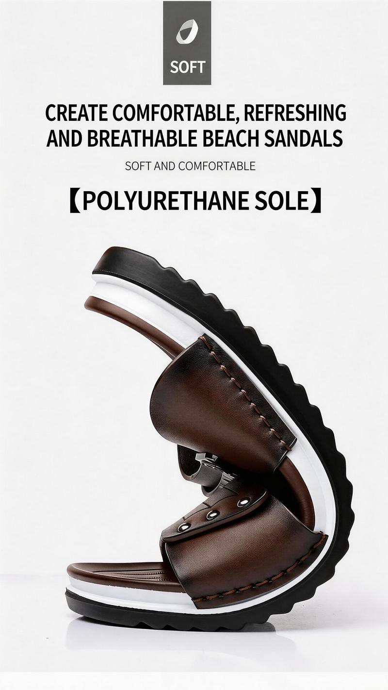 Water-Resistant Premium Vegan Leather Slides for Men | Quick-Dry Anti-Peel Outdoor Beach Sandals | Easy Clean Synthetic Footwear | sport flipflops daily