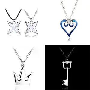 Kingdom Hearts Anime Pendant Necklace Set Y2K Goth Gamer Jewelry Crown Heart Keyblade Matching Couple Necklaces For Anime Fans Gift