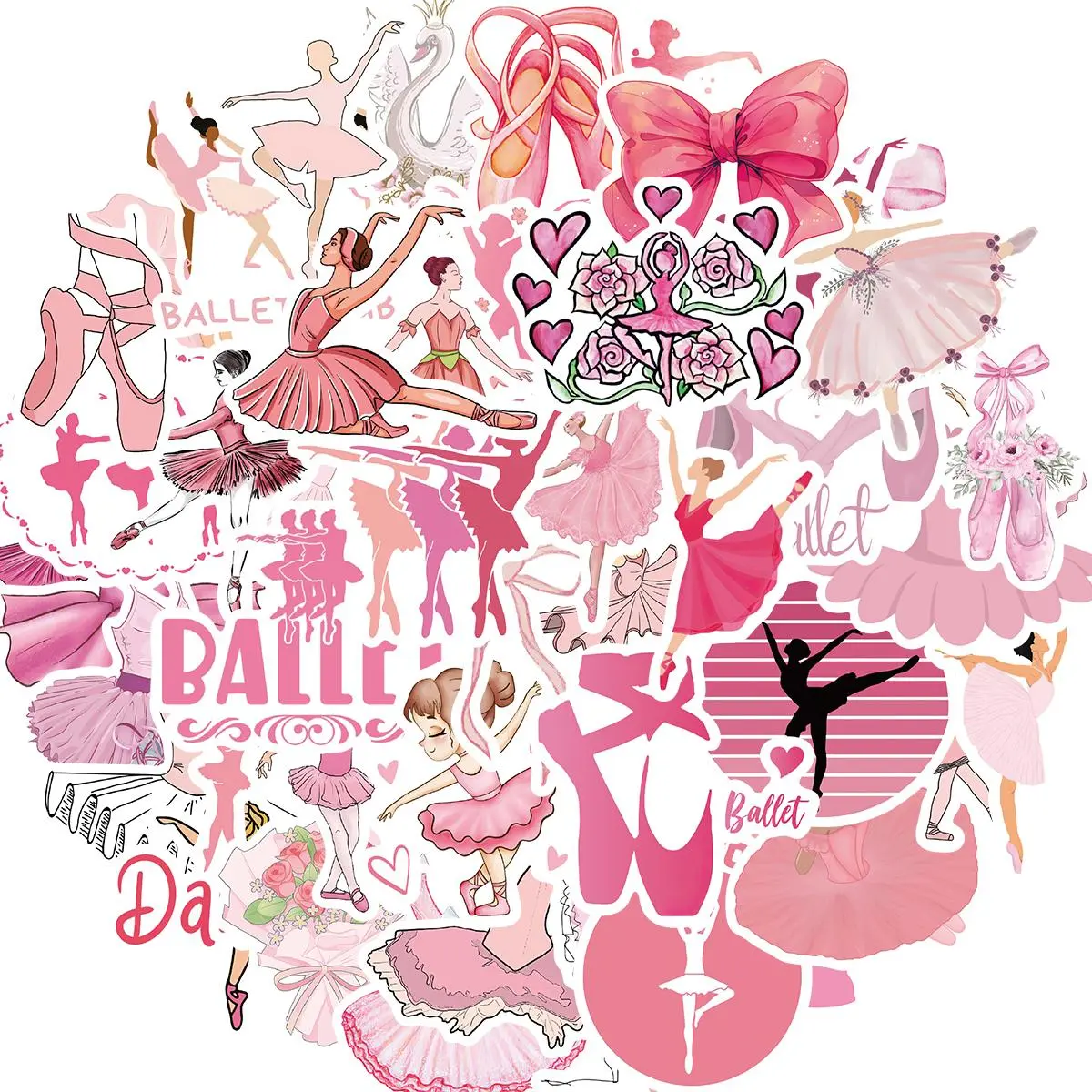Ballet Themed Sticker, 50pcs/set Cute Ballet Sticker, Waterproof Self Adhesive Decor Paper, Decor Sticker for Gift Greeting Card Water Bottle Laptop Phone Ornaments