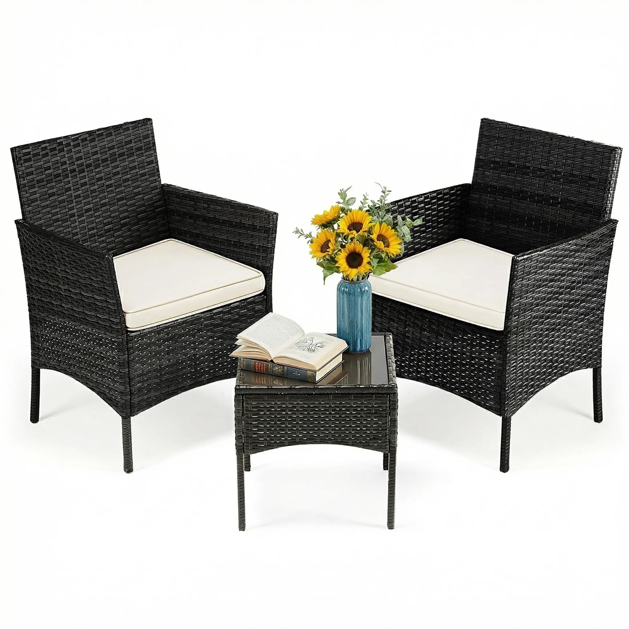 Patio Porch Furniture Sets 3,4Pieces PE Rattan Wicker Chairs with Table Outdoor Garden Furniture Sets,Suitable for courtyard relaxation and dining gatherings