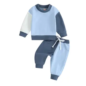 Toddler Baby Boy Fall Outfit Contrast Color Sweatshirt Tops with Elastic Waist Pants Cute Infant Newborn Clothes
