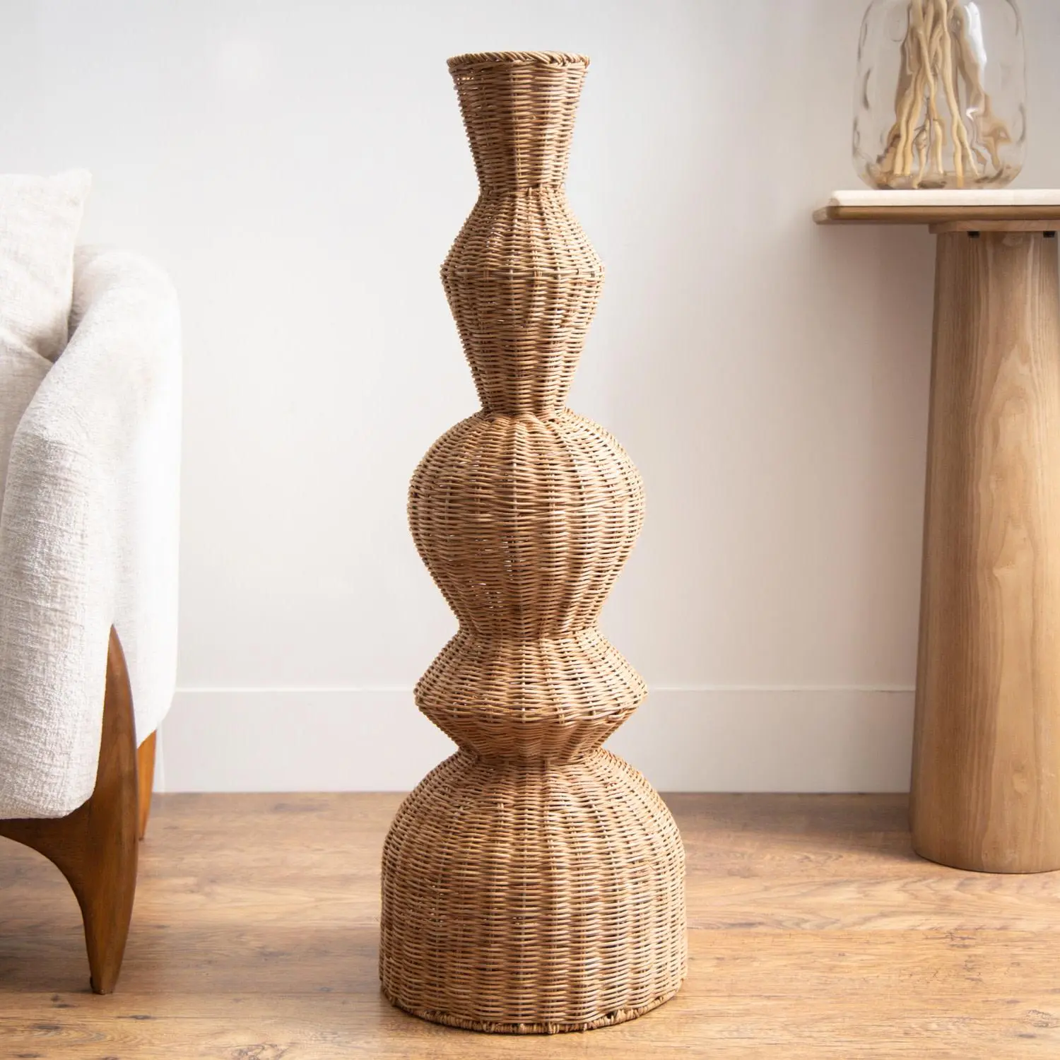 Brown Seagrass  Handmade Wrapped Decorative Vase, 12" x 12" x 36"