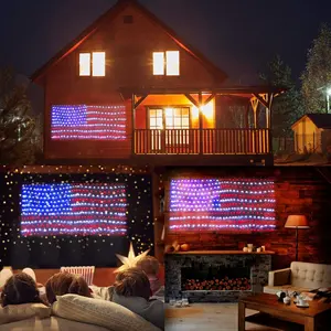 American Flag-Shaped LED Lights—Equipped with 420 ultra-bright LED bulbs. This waterproof LED flag net light is ideal for decorating courtyards and gardens, as well as for various festivals, holidays, parties, and Christmas celebrations.