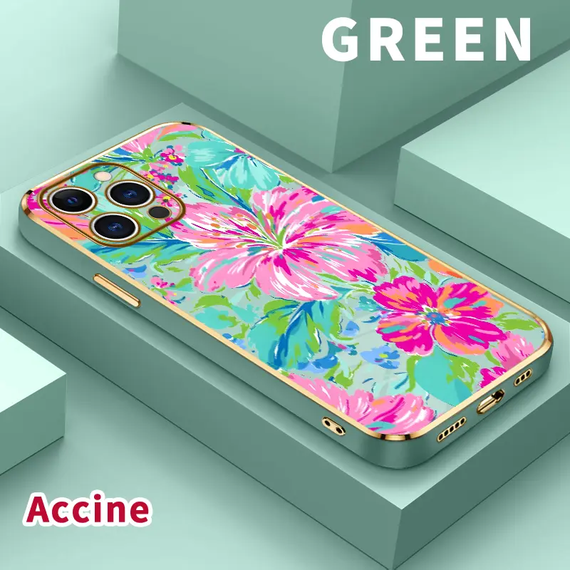Electroplating Phone Case for iPhone 17 Pro Max Air 16 15 14 Plus 13 12 11 Floral Color Symphony Pattern Classic Square Design Non Slip TPU Soft Shell Cellphone Protective Casing Shockproof Cover Protection Smartphone