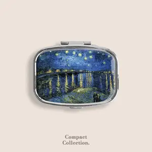 Vincent Van Gogh Starry Night Small Pill Box Pill Organiser Ring Trinket Stash Medicine Vitamins Gum Tic Tacs Mint Metal Pill Bottle Case Dispenser Holder Travel Size gifts for girl For Boyfriend under 100 dollars