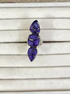 Handmade Sterling Silver Grape Dahlia Adjustable Ring, Signed Nizhoni