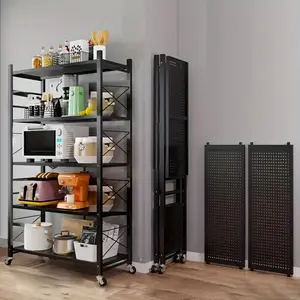 Removable shelving with lockable wheels, high carbon steel mount-free folding shelving and heavy duty garage shelving with wheels make it easy to organize your space, perfect for kitchen, garage and closet storage needs
