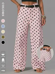 1 Pair Women's Classic Polka Dot High Waist Wide Leg Jeans, Vintage Retro Fashion, Casual Daily Wear, Vacation Travel