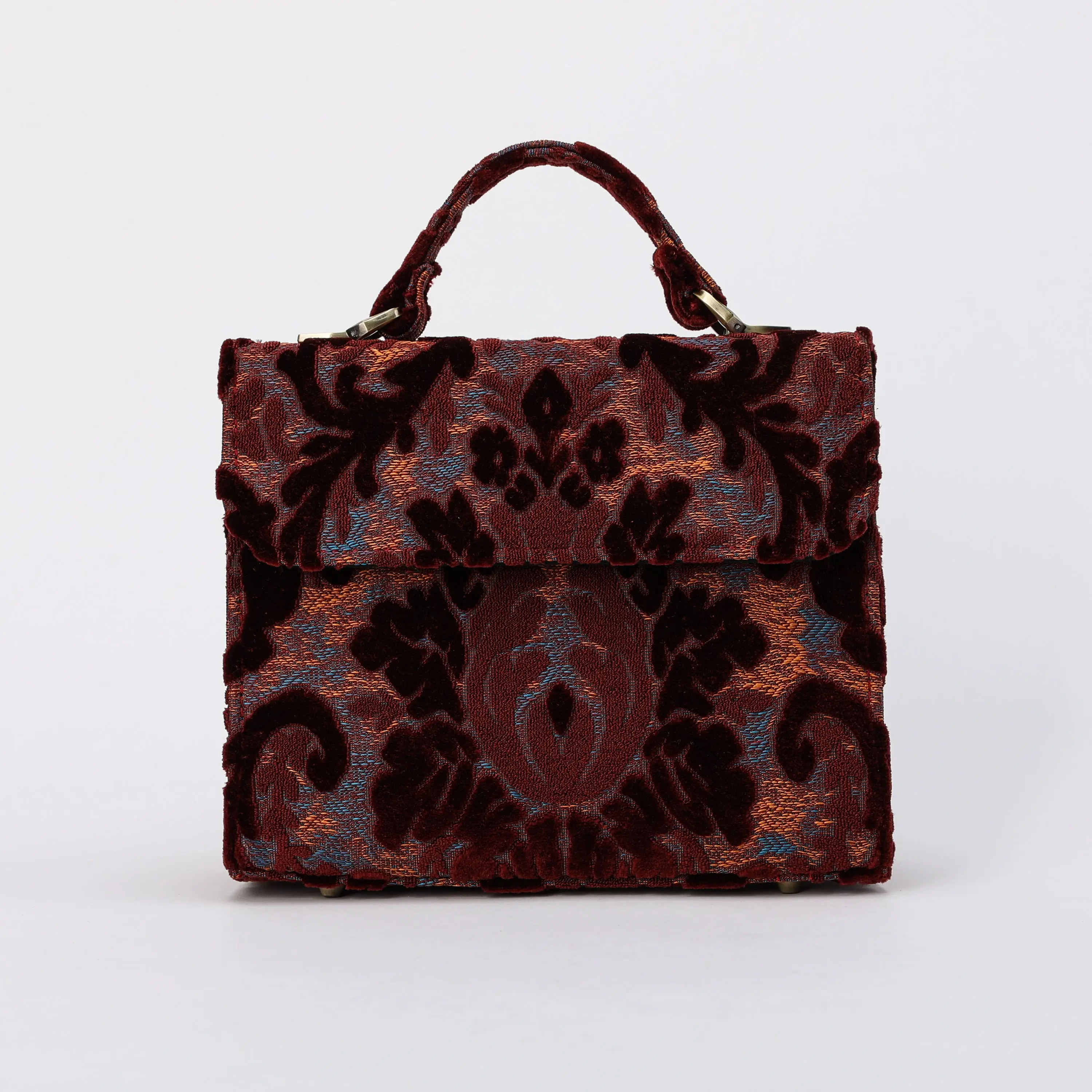 Burnout Velvet Wine Flap Satchel