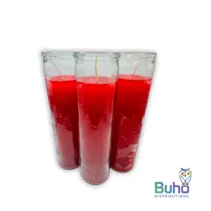 Glass Candle Zafiro Plain 8"Red| Set of 3 Religious 8” Candles | Búho Distribution