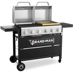 Griddle Grill Combo 6-Burner, 2 in 1 Versatile Propane Gas Grill and Griddle with Double Stainless Steel Lids, BBQ Combo for Outdoor Kitchen & Backyard Barbecue Cooking