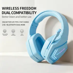 Wireless Gaming Headphones with 2.4GHz USB-Type-C Low Latency, Bluetooth, ENC Mic, 3D Stereo, Color Light, 50H Battery - Compatible with PS5, PS4, PC, Laptops, Mac, Switch, Gamecube