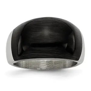 Stainless Steel Fashion Ring with Black Cat's Eye Stone 12mm Brushed Finish