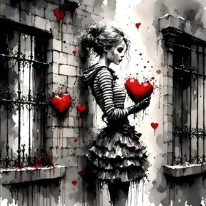 5D DIY Full Drill Round Diamond Painting - Diamond Art Painting Kit Black and White Wall, Red Heart, Girl Mosaic, Canvas - DIY Decoration Painting, Home Wall Decor, Suitable for Halloween and Christmas, Birthday and Anniversary Gifts