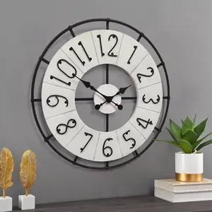 Clock Brand: PASBAS PASBAS 24" Distressed Metal Wall Clock Large Cut-Out Farmhouse Decorative Wall Clock Silent Non Ticking Home Decor for Farmhouse, Living Room, Bedroom, Office, Bar