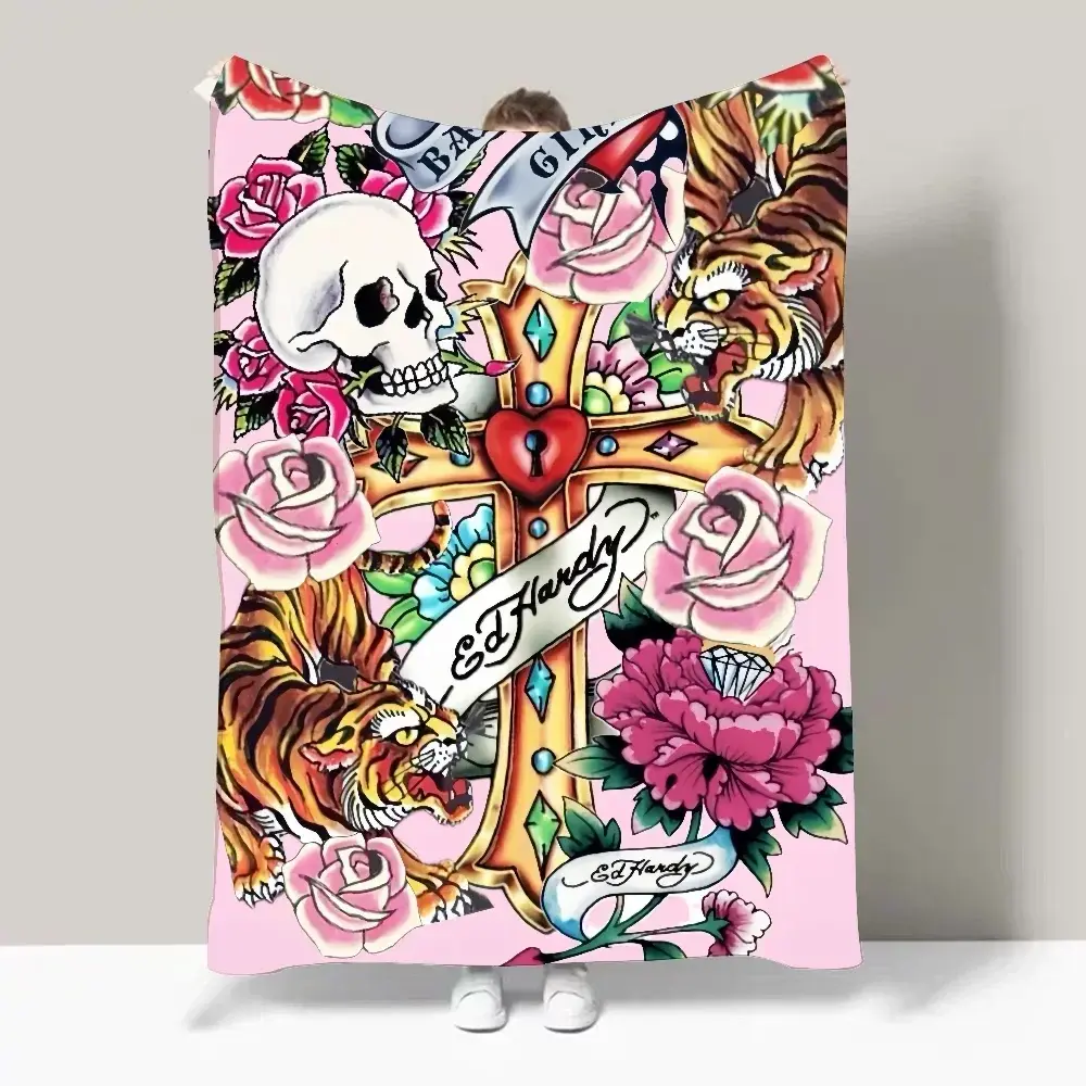 Ed Hardy Inspired Lightweight Throw Blanket Perfect for Dorms Naps Living Room Office Sofa AllSeason Use
