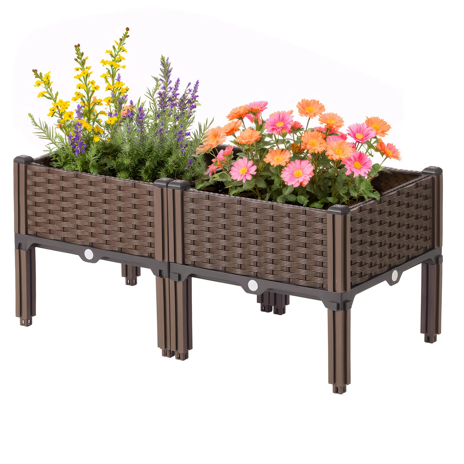 Compartment Outdoor Raised Garden Bed Kit with Legs & Drainage Holes, Weather-Resistant Vegetable & Herb Growing Bed for Patio, Deck & Backyard Gardening