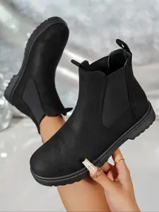 Women's Chelsea Boots, Fashion Elastic Ankle Boot, Comfortable Round Toe Casual Shoes, Fall & Winter Trendy Footwear, Winter Warm Shoes