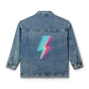 Retro Neon Lightning Bolt Denim Jacket | Back Patch