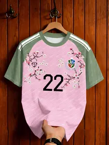 Sakura Floral Football Jersey, Y2K Aesthetic Streetwear, Casual Short Sleeve Top, All-Season Wear, Plain Pattern