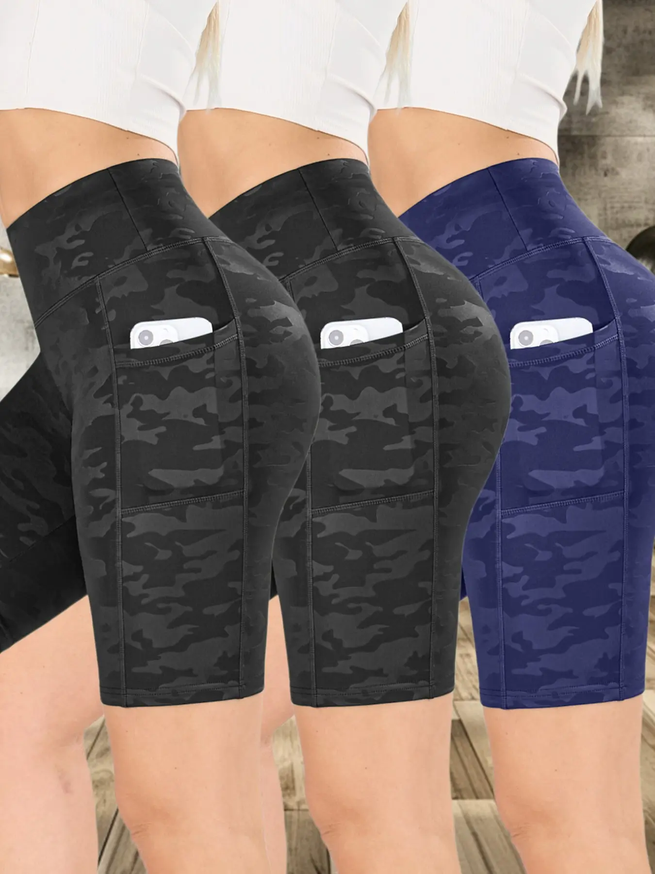 Women's Camo Print Gym Shorts, Breathable Comfortable Skinny Shorts, Side Pockets Shorts, Ladies Sportswear for Indoor Outdoor Wear, Stretch Shorts, Bottoms Women's Camo Print Gym Shorts, Breathable Comfortable Skinny Shorts, Side Pockets Shorts, Ladies Sportswear for Indoor Outdoor Wear, Stretch Shorts, Bottoms