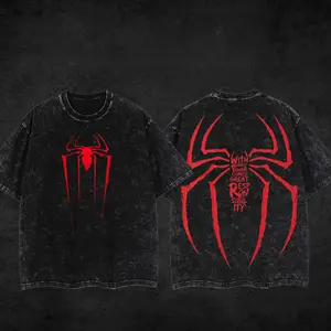 [ Hero Tee ] Spidey Tattoo Tee, Vintage Washed Heavyweight Gym Shirt, Oversized Dark Aesthetic Streetwear, Grunge Distressed , Edgy Workout Pump Fit, Cyberpunk Gymwear, Y2K Retro Heavy Limited, Urban Menswear To, Oversize 5Xl
