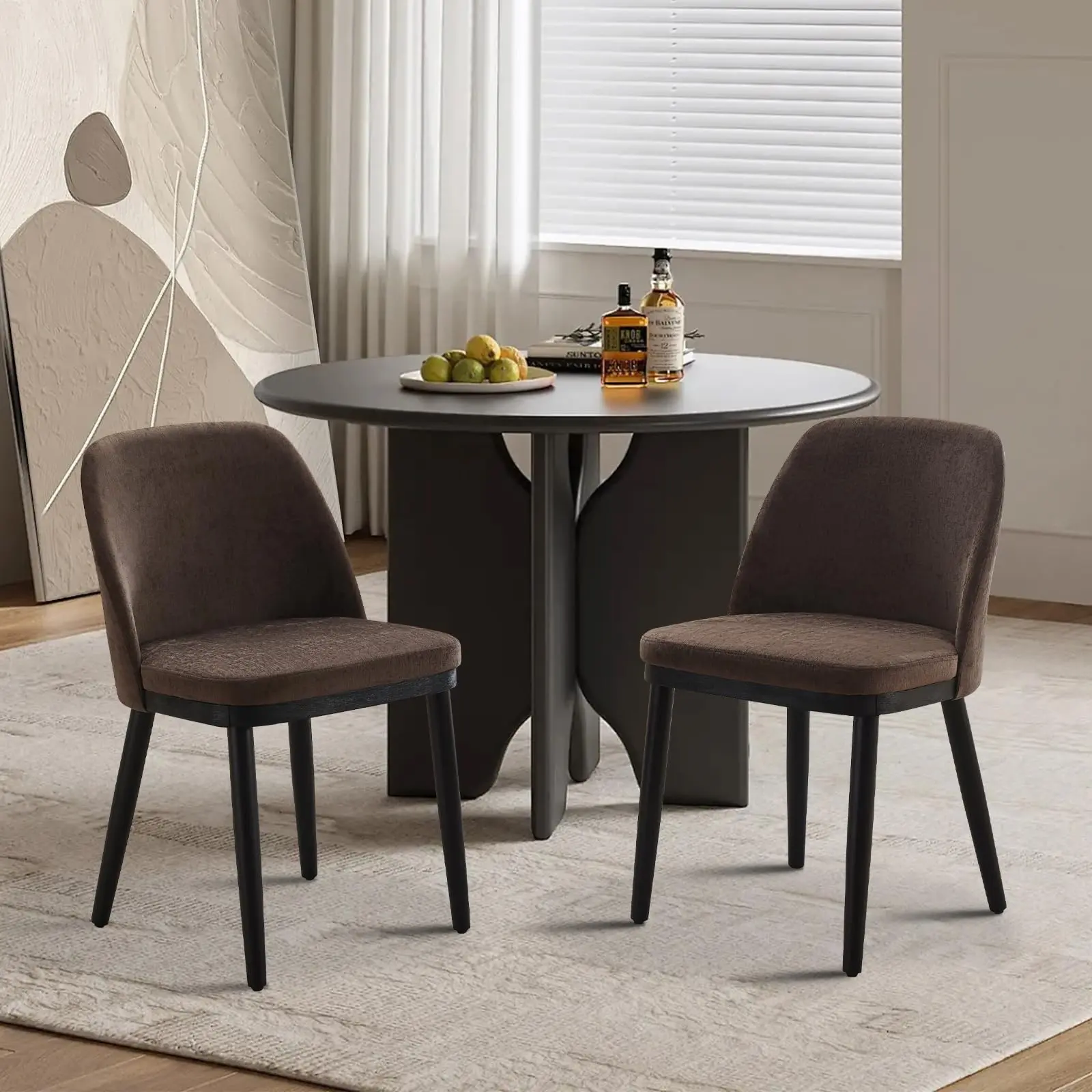 GARVEE Upholstered Dining Chairs Set of 2, Modern Kitchen Chairs with Thick Cushions, Dining Room Chair with Wood Legs for Dining Room Kitchen Restaurant, Brown