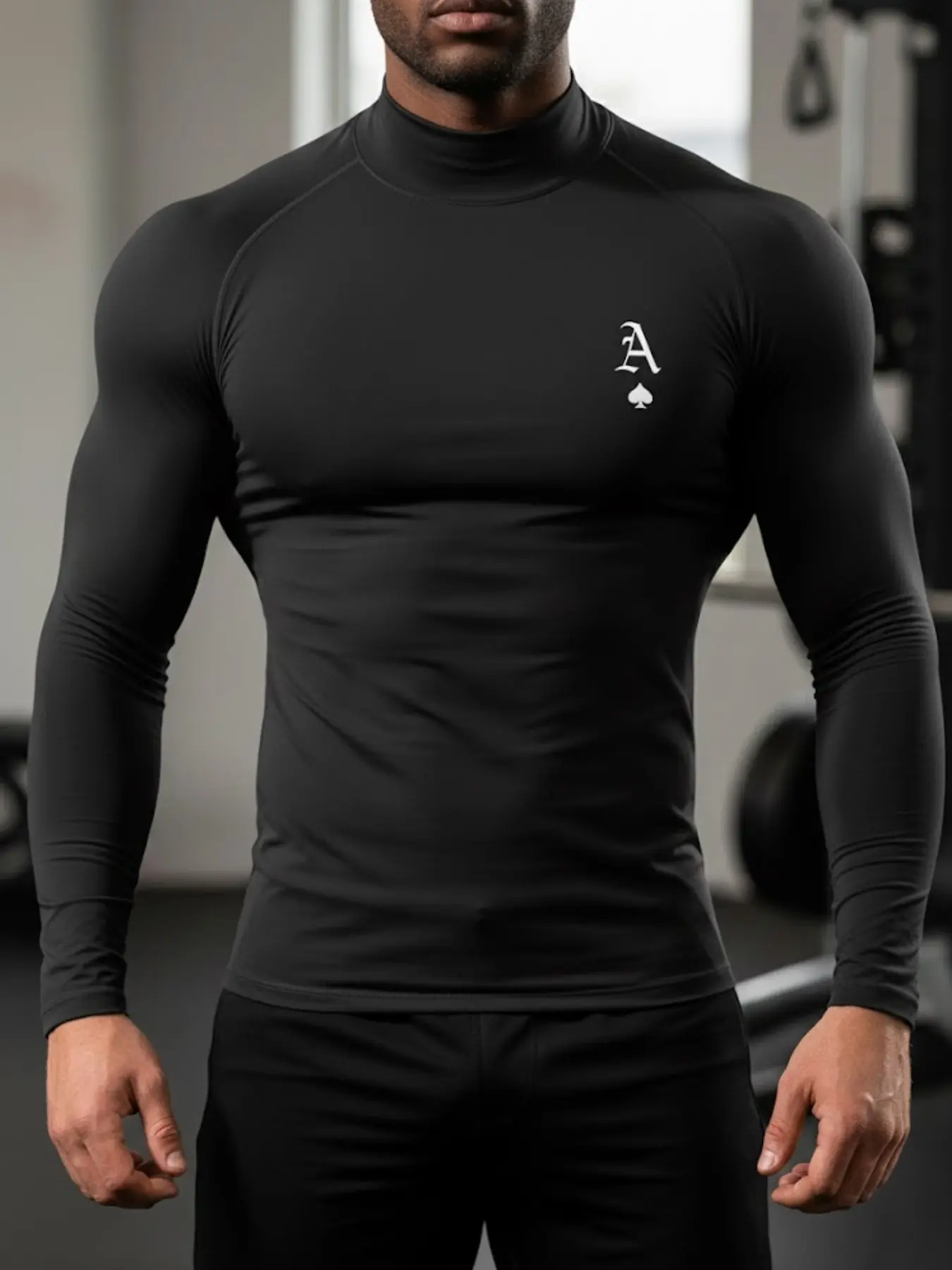 1-Pack Men’s Quick Dry Compression Long Sleeve T-Shirt, High Neck Stretch Athletic Workout Top with A Graphic, Moisture Wicking Breathable Performance Base Layer for Gym Training, Fitness, Running & All Season Active Wear