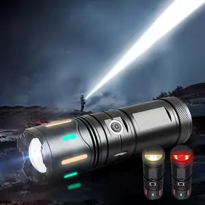 Strong Light Rechargeable Flashlight, 2000-Lumens Long Range Zoom Lighting, COB Taillight Warm and Red Light, High-quality Aluminum Alloy Home and Outdoor Torch