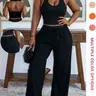 Summer New Women's Halter Neck Slimming Top & Wide-Leg Pants, Casual Backless Waist Cinch Crop Top & Drawstring Waist Pants, Womenswear