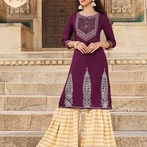 Heavy Rayon Embroidery Kurti with Sharara - Kajal Style Present Fashion