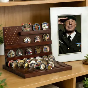 Challenge Coin Display Case Stand American Flag Coin Holder Wooden Stand Rack Holds 80 Coins 11 Rows Coin Holder