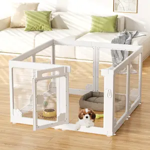8 Panels Acrylic Clear Dog Play Pen Indoors, Puppy Playpen with Door for Small Dogs Puppies, Transparent Plastic Pet Playpen Cage Fence Crate Kennel for Cat Kitten Rabbit Bunny Ferret