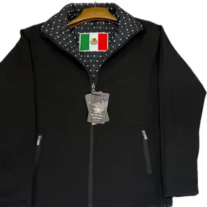Chamarras️️ Doble Vista Men's Black Zip-Up Jacket with Zipper Pockets & Silver Polka Dot Interior
